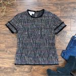 Sara Campbell • multi tweed top rainbow flecked fringe popover woven black tee Size XS Photo 1