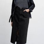 Mango Black Front Split Denim Midi Skirt Size Large Photo 0