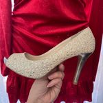 Audrey Brooke Silver Glittery Rhinestone Open Toe Textured Heels  8 Photo 5