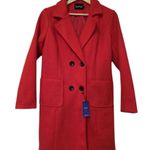 Calvin Klein Women’s Wool Blend Pea Coat Size Large Double Breasted Red Lined Long Winter Photo 3