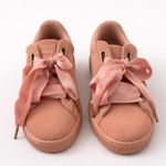 Puma  Suede Heart Satin Sneakers Pink Bow Lace Shoes Women’s 8.5 NWOT Photo 1