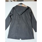 Saphirose Black Hooded Trench Coat Drawstring Waist Plaid Lined Size S Photo 10