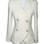 Womens Vintage Matthew & Davis For BL Ivory Gold Trim Knit Sweater Blazer Sz 6P Photo 0