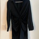 ZARA Black Collared Ruched Shirt Dress Long Sleeve Size M Photo 1