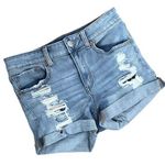 Aero high rise midi light wash ripped denim jean shorts pockets cotton comfort Blue Size 4 Photo 0