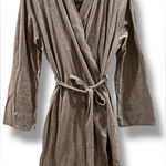 Motherhood  Maternity Short Tie Front Nursing Robe Pink Lace Gray Large POCKETS! Photo 0