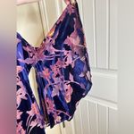 Free People  Rare Piece Navy & Pink Velvet Floral Bell Sleeve Sheer Dress Size XS Photo 4