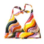 Anne cole  Marilyn Banded Halter Bikini Top Removable Cups Striped Colorful L Photo 1