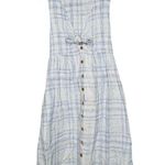 LOVE WHIT Blue Plaid Checkered Tie Front Cotton V Photo 2