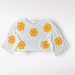 Storia  White Orange Flowers Boho Preppy Open Knit Sweater‎ Size S Photo 2