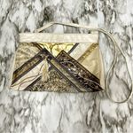 Vintage Cream Gold Leather Patchwork Crossbody Clutch Purse 80s Glam Mob Wife Photo 3