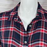 Loft Plaid Lightweight Bishop Sleeve Button Up Tunic Shirt Blue Red Small Photo 4