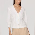 DL1961 Linen Audrey Blouse V-Neck White Button-Up Women's Top Size Small Photo 3