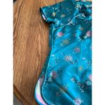 Vintage Teal Chinese Silk Floral Blouse Short Sleeve Size 40 By Folk Squirrel Green Photo 3