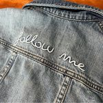 Avec Les Filles  embroidered Follow me Blue Denim Jacket XS button front Photo 6