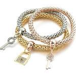 Stackable Lock & Key Charm Bracelet Set (3 Piece) Photo 0