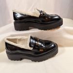 Sam Edelman Womens 7.5 Laurs Cozy Lining Black Patent Chunky Loafer Preppy Goth Photo 1