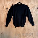 Vintage 80s Anytime Glitz Leather Floral Embellished Black Sweater Medium Photo 1