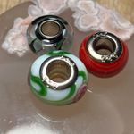 Sterling Silver Floral & Striped Glass 925 Bead Charms Photo 10