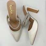 Lulus  Celine satin white pointed toe mules rhinestone strap women’s Size 7.5 Photo 4