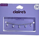NWT Claire’s CZ Charm Stainless Steel Anklet. Y2K McBling Silver Tone Zirconia Photo 0