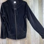 Chic Vintage Velour Long Sleeve Drawstring Hoodie with Zipper Front & Po… Black Size M Photo 11