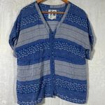 Edme & Esyllte Top 6 Blue White Floral Geometric Button 100% Silk Anthropologie Photo 0