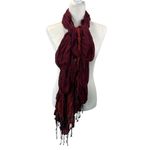 Source Unknown Scarf Rectangular Ruffle Burgundy Colorful with Fringe Photo 2