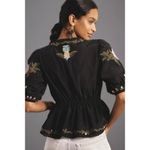 Farm Rio Anthropologie Winter Garden Embroidered Blouse Black Purple Size Small Photo 5