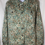 cj banks Geometric Print Utility Shirt Jacket Shacket Teal Brown Size 1X Photo 0