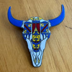 PS Enterprises Tribal designs enamel bull cow skull pin brooch Blue Photo 0