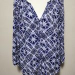 Lucky Brand  Blue Batik Mosaic Peasant Blouse Size Medium Photo 1