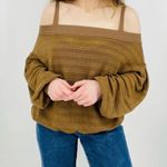 Free People  off the shoulder boho crocheted top longsleeve tan size s Photo 4
