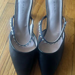 Tahari  Black Kitten Heel Mules with Silver Chain Detail – Size 10 Photo 0