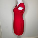Vintage 80s Red Sexy Cutouts Sheath Dress Sz 2 Rhinestone Details Photo 2