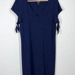 Clara Sun Woo Navy Shift Dress Large L Cutout Tie Sleeves Photo 0