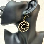 Handmade Wooden Flower Cutout Dangle Earrings Photo 0
