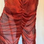 Pretty Little Thing  Orange Croc Mesh Bardot Ruched Jumpsuit Size 8 EUC Photo 5