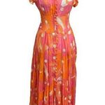 Miss June Long Scarlett Maxi Dress Multicolor Tropical Floral Women’s One Size Pink Photo 0