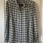 Joie  | Long Sleeve Button Up‎ Blouse Ivory Black Plaid | Women's L Photo 0