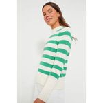 KULE The Cream and Green Tatum Stripe Mock Neck Knit Cotton Sweater Size S Photo 2