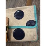 Fossil  Beige Canvas Blue Navy Polka Dot Flap Crossbody Shoulder Bag Purse Photo 2