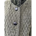 beluva San Francisco Olive Green Fur Collar Quilted Art Deco Jacket Medium Size L Photo 5