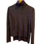 ZARA  Women Small Knit Turtleneck Brown,‎ Black & Gold Metallic Knit Sweater Photo 3