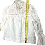 Boho Peasant Shirt Womens XS White Cotton Lace Bell Sleeve Mock Neck Eyelet Photo 4