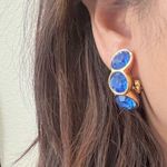Swavorski Vintage SAL Swarovski Cobalt Blue Bezel Crystal GoldTone Huggie Clip On Earrings Photo 1