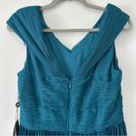 Adrianna Papell  Teal Blue Shirred Caplet Embellished Pleated Skirt Gown NWT 8 Photo 4