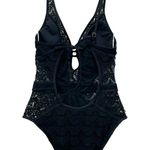 Becca  Colorplay Black Crochet One Piece Swimsuit Size Medium Deep V Lace Plunge Photo 3