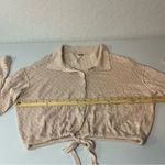 Free People Boho Peasant Linen Blend Open Knit Button Tie Front Sweater Size L Photo 5