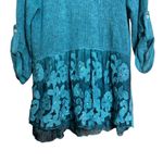 Belle France Top Small Blue Knit Lace Hem Mix Media Boho Made In Italy Blouse Photo 3